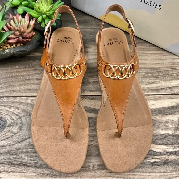 NIB Earth Origins Mendy Leather Thong Sandal Saddle 9M 40.5 - Picture 9 of 12